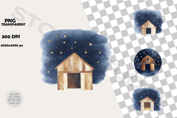Download Watercolor Barn Starry Night Clipart - Art Collection