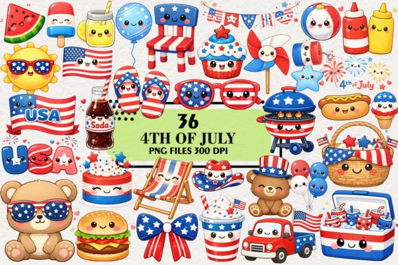 Download Kawaii 4th of July Summer Clipart Bundle - Summer Collection