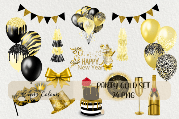 Download New Year Clipart, Gold Party Supplies - Art Collection