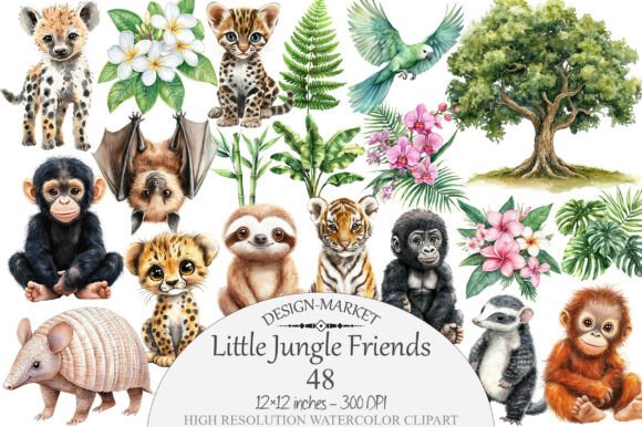 Download Watercolor Little Jungle Friends Clipart - Art Collection