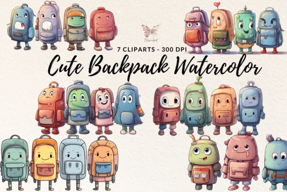 Download Cute Backpack Watercolor Cliparts - Art Collection