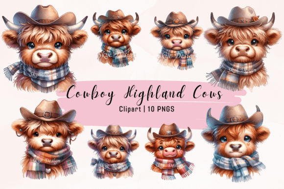 Download Watercolor Cowboy Highland Cows Clipart - Art Collection