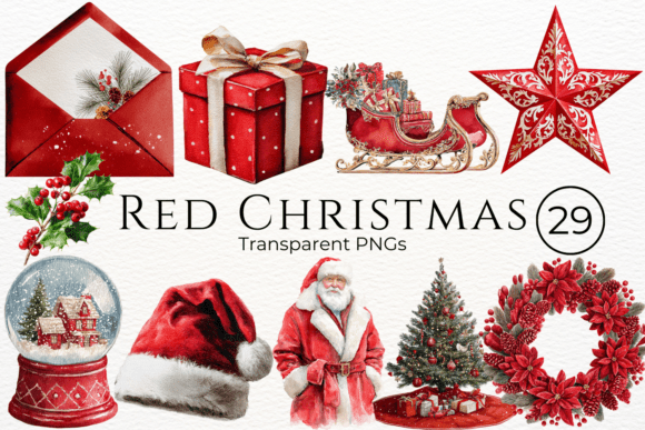 Download Red Christmas Watercolor Clipart - Art Collection