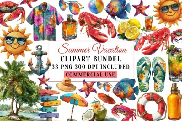 Download Whimsical Summer Vacation Clipart Bundle - Summer Collection