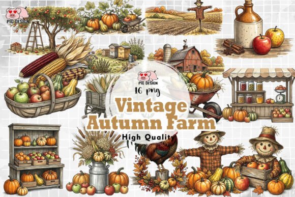 Download Vintage Autumn Farm Clipart PNG - Art Collection