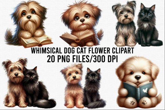 Download Whimsical Dog Cat Flower Clipart - Art Collection