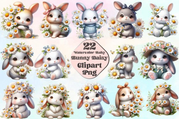 Download Watercolor Baby Bunny Daisy Clipart - Art Collection