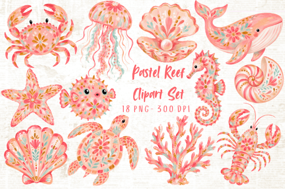 Download Pastel Reef Clipart Set PNG - Art Collection