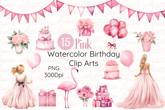 Download Pink Watercolor Birthday Cliparts - Art Collection