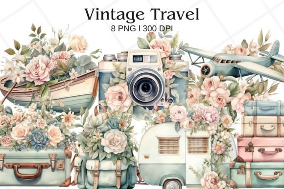 Download Vintage Travel Watercolor Clipart - Art Collection