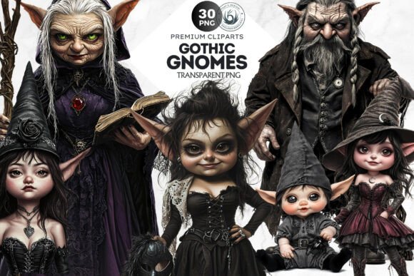 Download 30 Gothic Gnome Clipart Set Bundle - Art Collection