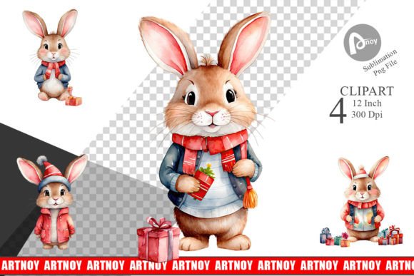 Download Clipart Watercolor Christmas Rabbit - Art Collection