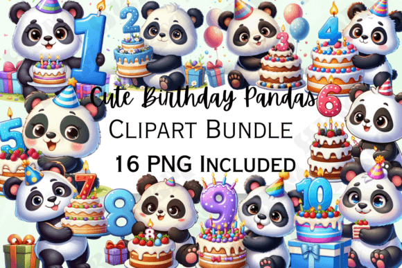 Download Cute Birthday Pandas Clipart - Art Collection