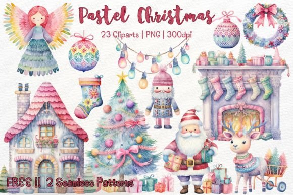 Download Cute Pastel Christmas Watercolor Clipart - Art Collection