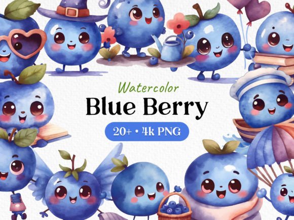 Download Watercolor Blueberry Clipart Bundle - Art Collection
