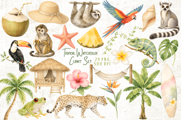 Download Tropical Watercolor Clipart Set PNG - Art Collection