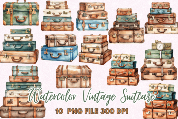 Download Vintage Suitcase Watercolor Clipart - Art Collection