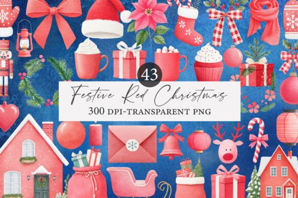 Download Festive Red Christmas Watercolor Clipart - Art Collection