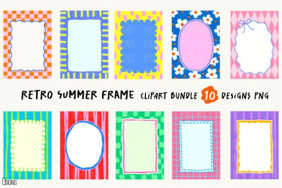 Download Retro Summer Frame Clipart Bundle - Summer Collection