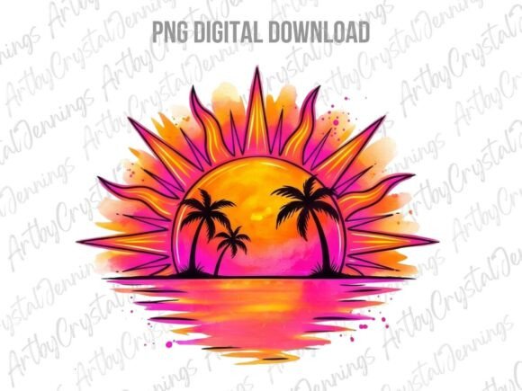 Download Retro Summer Sun Palm Tree Sunset PNG - Summer Collection