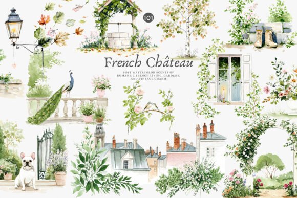 Download French Chateau Watercolor Clipart - Art Collection