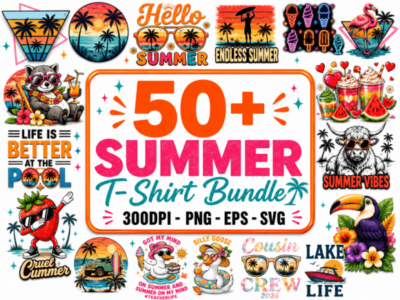 Download Retro Summer T-Shirt Design Bundle - Summer Collection