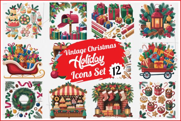 Download Vintage Christmas Holiday Clipart Bundle - Art Collection
