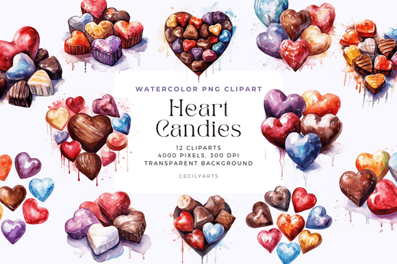 Download Watercolor Heart Candies Cliparts - Art Collection
