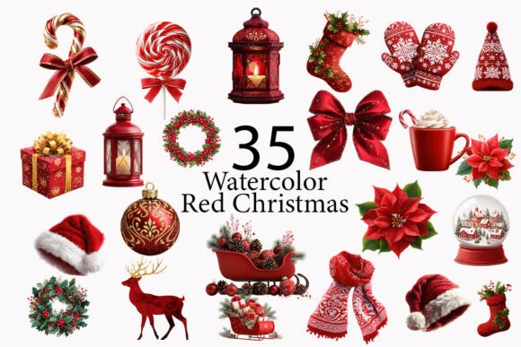 Download Red Christmas Watercolor Clipart  - Art Collection