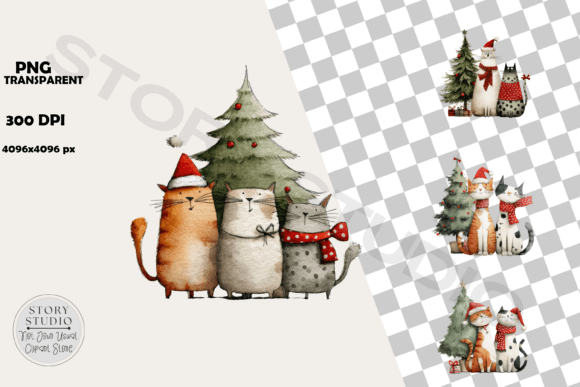 Download Cute Christmas Cats Festive Holiday Art - Art Collection