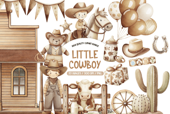 Download Little Cowboy Watercolor Clipart Set - Art Collection