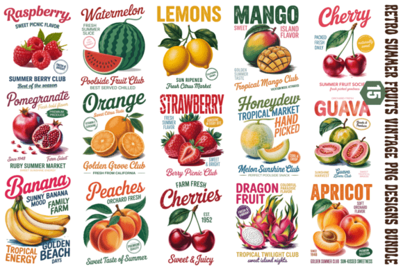 Download Retro Summer Fruits Vintage PNG Designs - Summer Collection