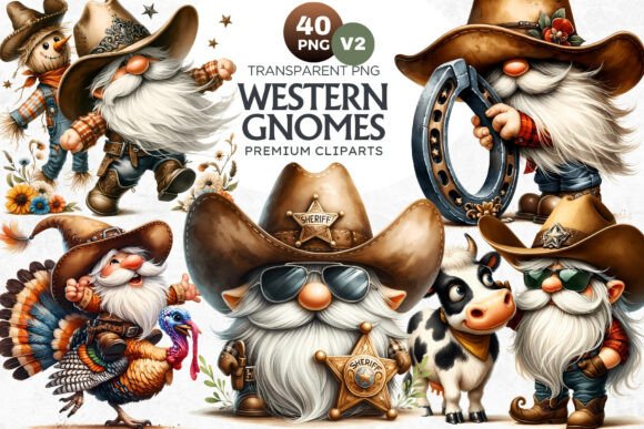 Download 40 Funny Western Gnomes Clipart Bundle - Gnomes Collection