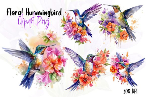 Download Floral Hummingbird Watercolor Clipart - Art Collection