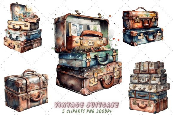Download Vintage Suitcase Watercolor Clipart - Art Collection