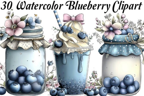 Download Watercolor Blueberry Clipart Bundle - Art Collection