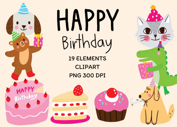Download Cartoon Cute Birthday Animals Clipart - Art Collection