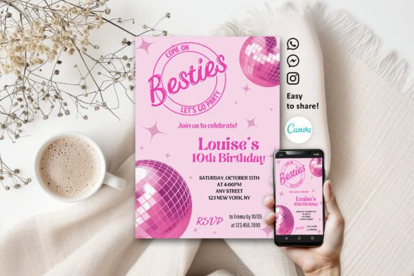 Download Groovy Retro Pink Party Invitation - Art Collection