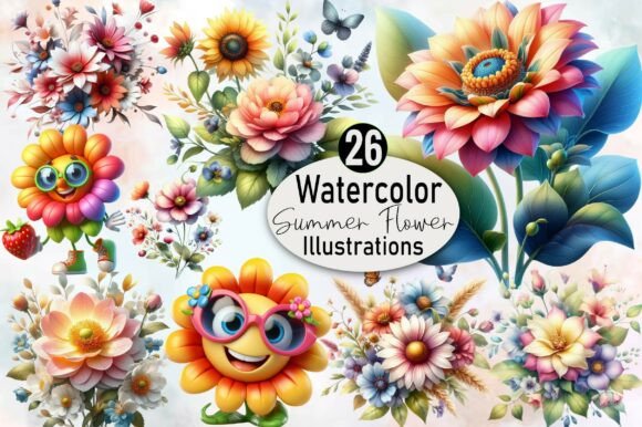 Download Watercolor Summer Flower Clipart - Summer Collection