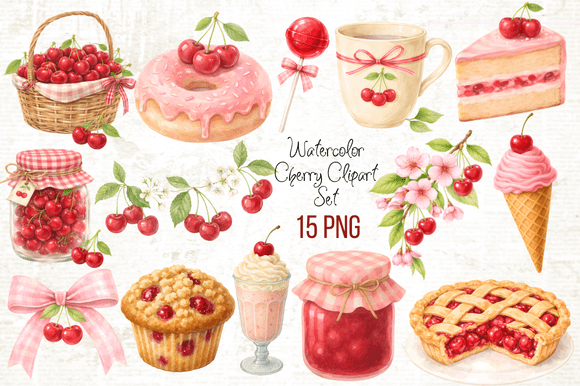 Download Watercolor Cherry Clipart Set PNG - Art Collection
