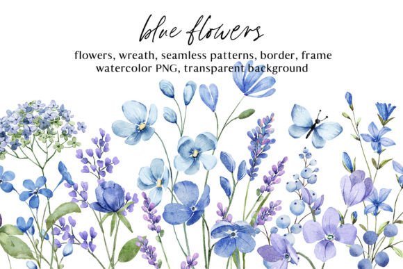 Download Blue Flowers Watercolor PNG Clipart. - Art Collection