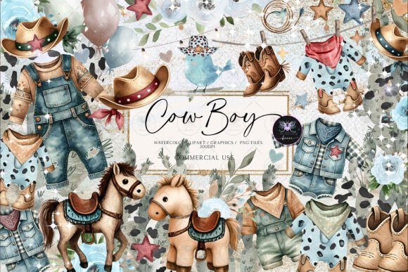 Download Western CowBoy Baby Watercolor Clipart - Art Collection