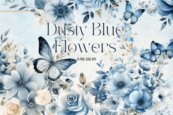 Download Dusty Blue Flowers Watercolor Clipart - Art Collection