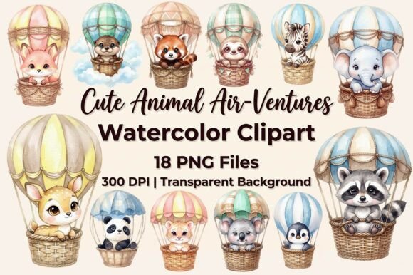 Download Cute Animal Air Balloon Clipart Bundle - Art Collection