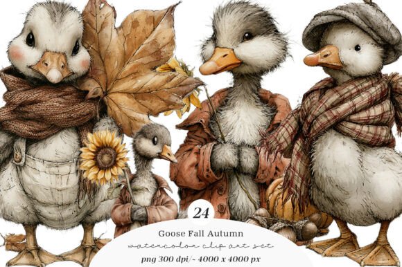 Download Whimsical Goose Fall Autumn Clipart - Premium Bundle