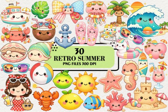 Download Kawaii Retro Summer Clipart Bundle - Summer Collection