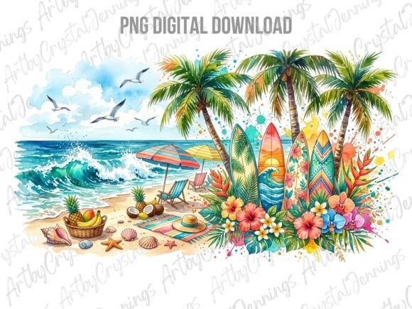 Download Summer Beach Watercolor Clipart PNG - Summer Collection