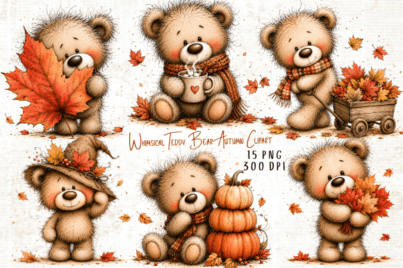 Download Whimsical Teddy Bear Autumn Clipart - Premium Resources