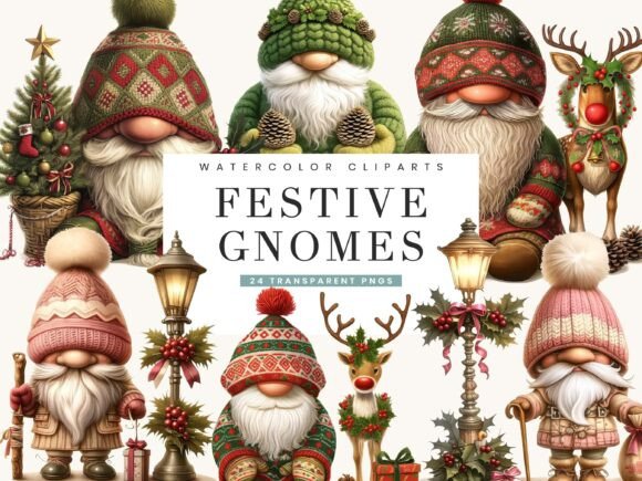 Download Watercolor Festive Gnomes Clipart Bundle - Gnomes Collection