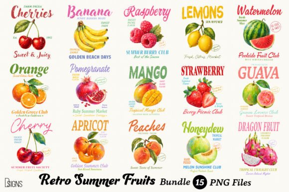 Download Retro Summer Fruits Vintage Bundle PNG - Summer Collection